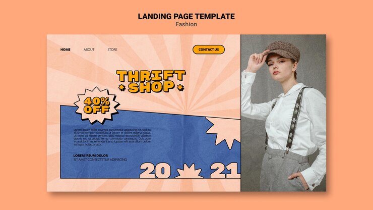 Gratis PSD landing page template for thrift shop fashion sale