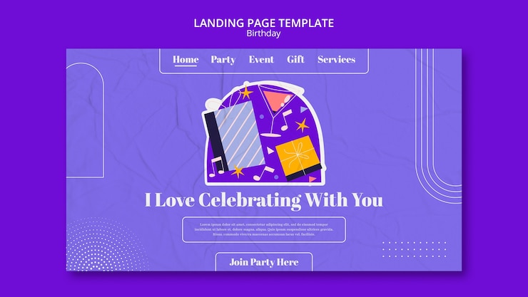 Gratis PSD landingsside for bursdagsfeiring med flatt design