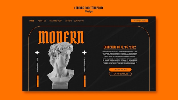 Landingsside mal for grafisk design med marmorstatue
