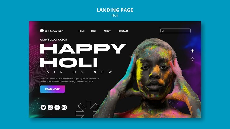 Gratis PSD landingssidemal for holi-festivalfeiring