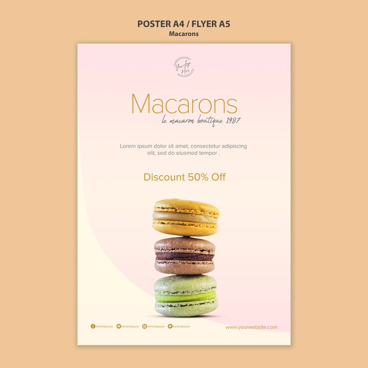 Gratis PSD makroner salg plakater stil