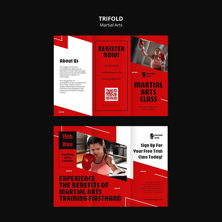 Gratis PSD martial arts trifold brochure template design
