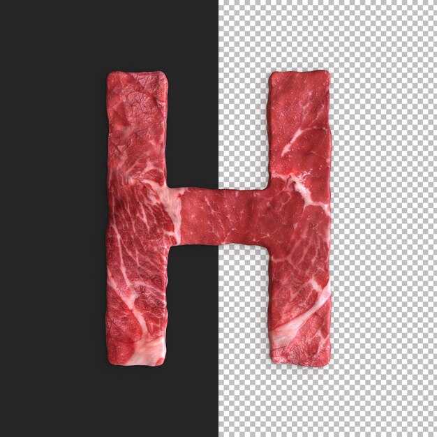 meat alphabet on black background, letter h