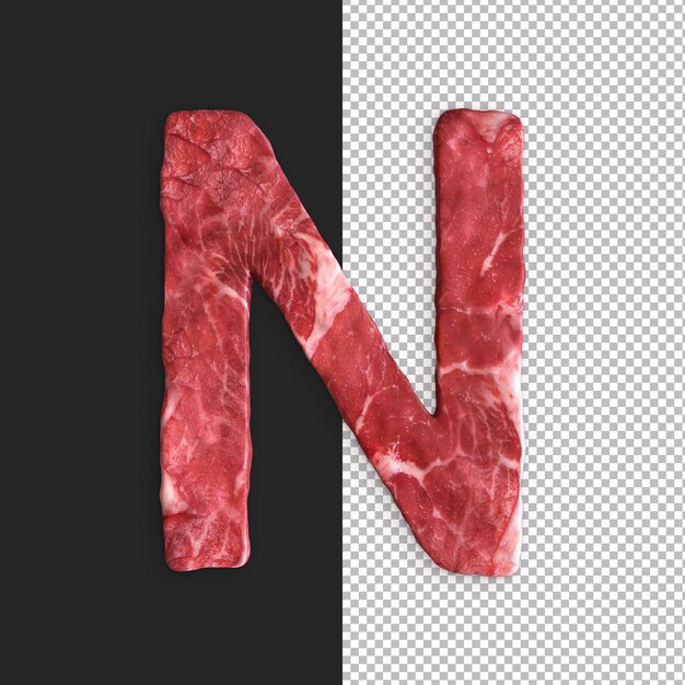 meat alphabet on black background, letter n