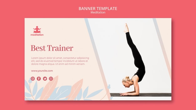 Meditation classes banner template with photo of woman exercising