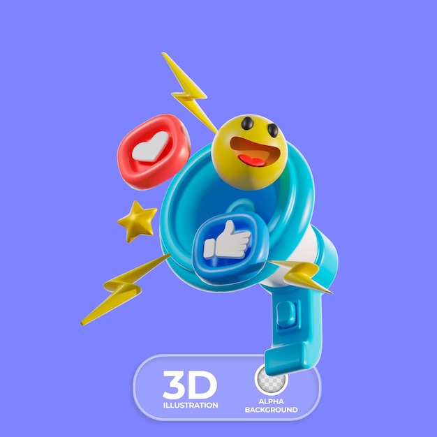 megaphone with floating emojis 3d illustration