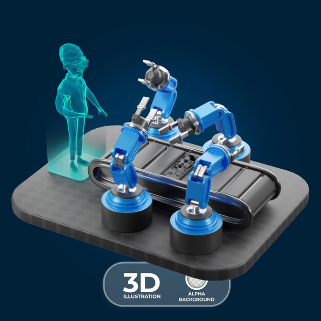 Monitoring Autonomous Robots with VR 3D illustration