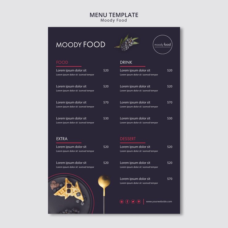 Gratis PSD moody food creative menu template