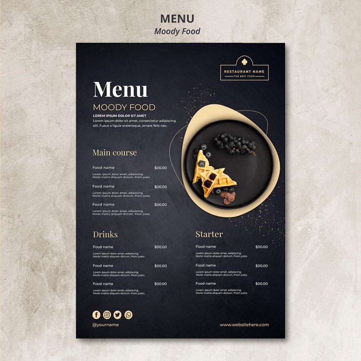 Gratis PSD moody food restaurant menu concept