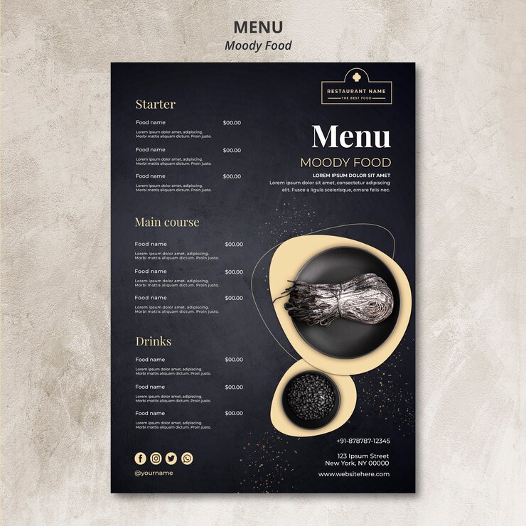 Gratis PSD moody food restaurant menu concept
