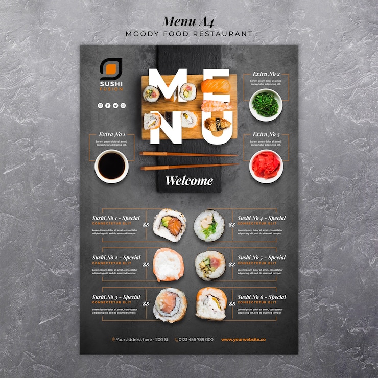 Gratis PSD moody food restaurant menu template