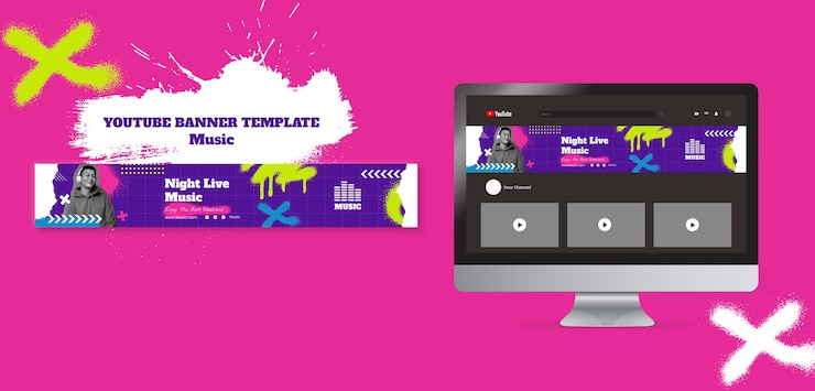 Gratis PSD music event youtube banner template with spray paint effect