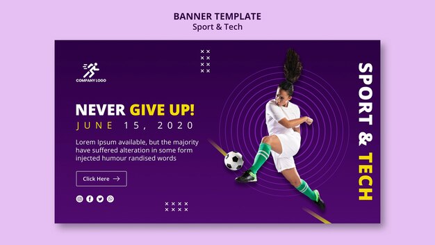 Never give up football girl banner template