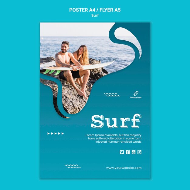 Par ved sjøen med surfebrett – flyer