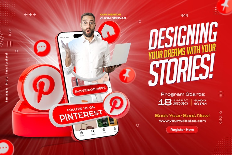 Gratis PSD pinterest social media marketing banner for business promotion design template