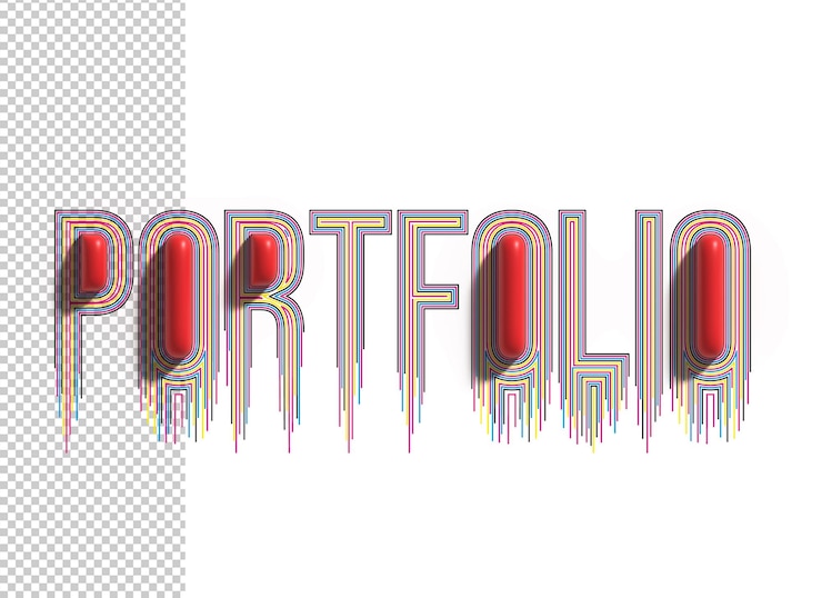 Gratis PSD portfolio lettering 3d line art transparent psd font design