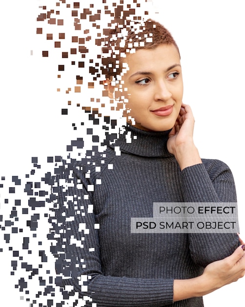 portrait of person with pixel dispersion effect