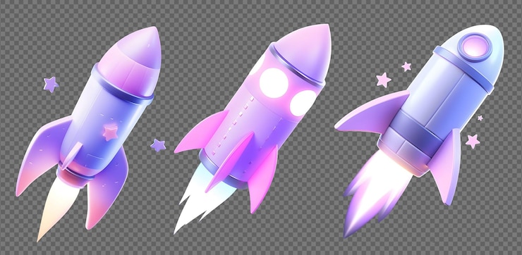 Gratis PSD purple frosted glass 3d render rocket icons