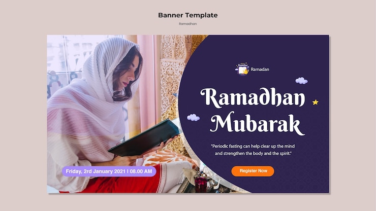 Gratis PSD ramadan banner template with photo