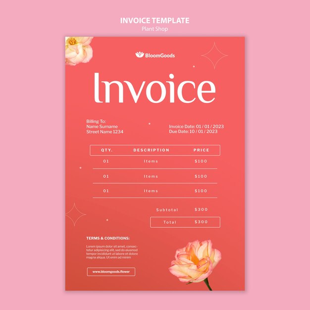 Realistic plant shop invoice template