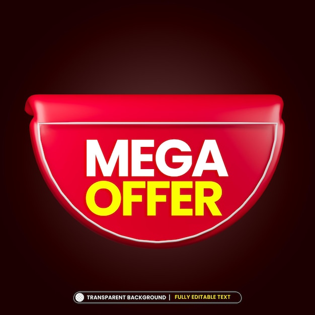 Red ribbon mega offer 3d rendering isolated