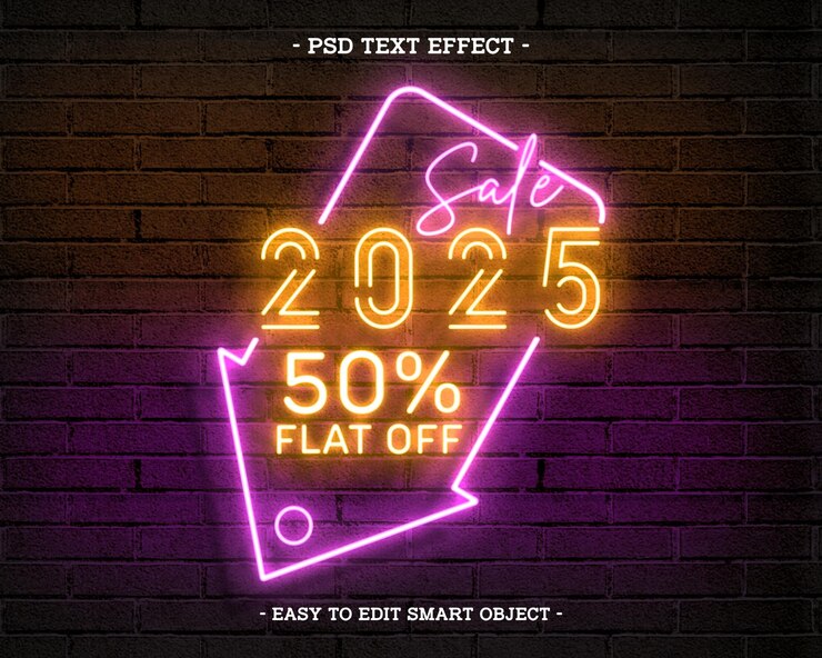 Gratis PSD redigerbar teksteffekt i neonstil godt nytt år 2025