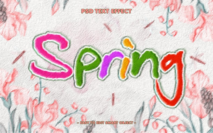 Gratis PSD redigerbar vårlig blomsterttekst-effekt