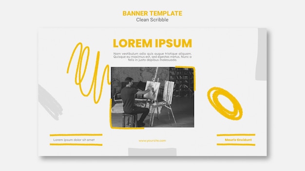 Ren skrible horisontal banner mal med foto