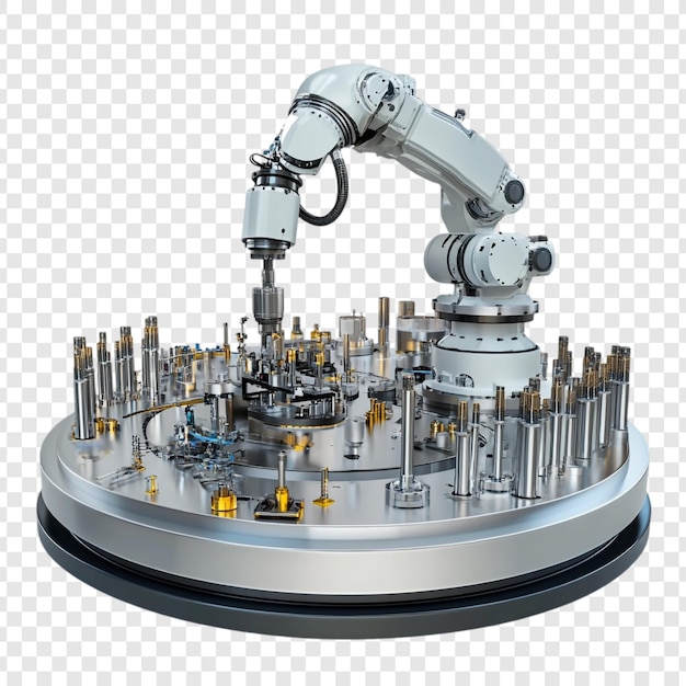 robotic arm precisely assembling components futuristic technology innovation