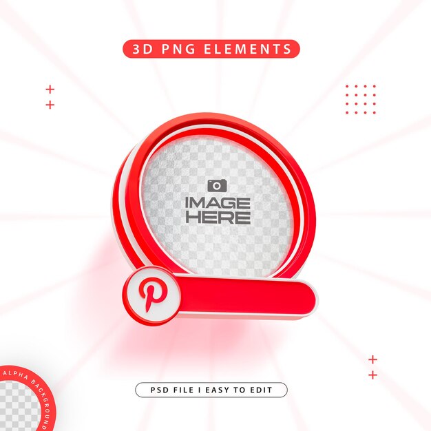 round profile 3d frame for pinterest on social media isolated