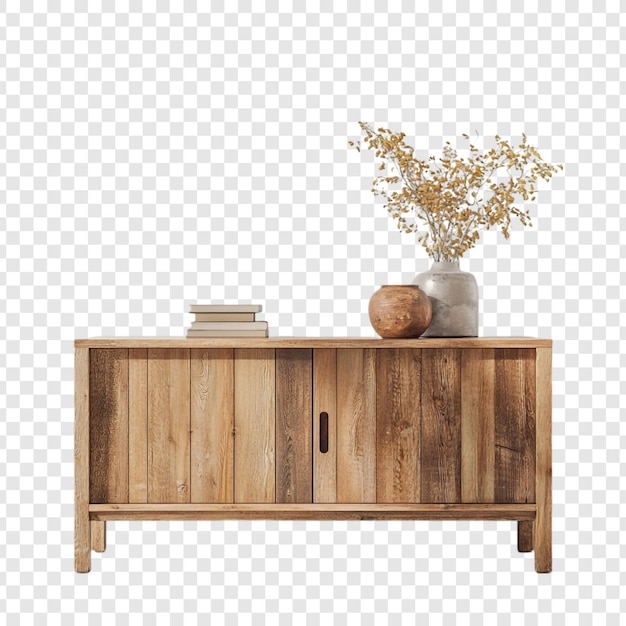 Rustic Wooden Cabinet with Dried Flowers and Books