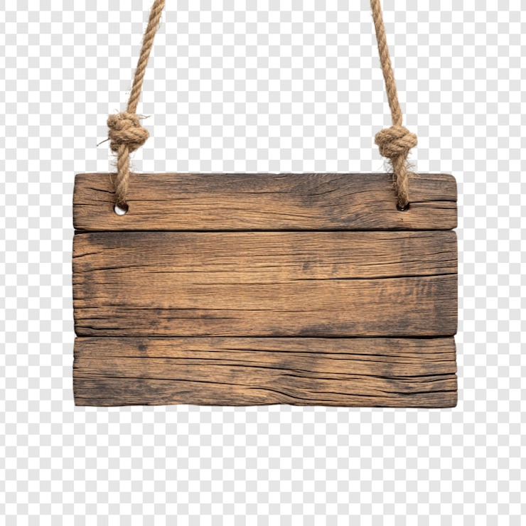 Gratis PSD rustic wooden hanging sign blank template for message vintage wood signboard