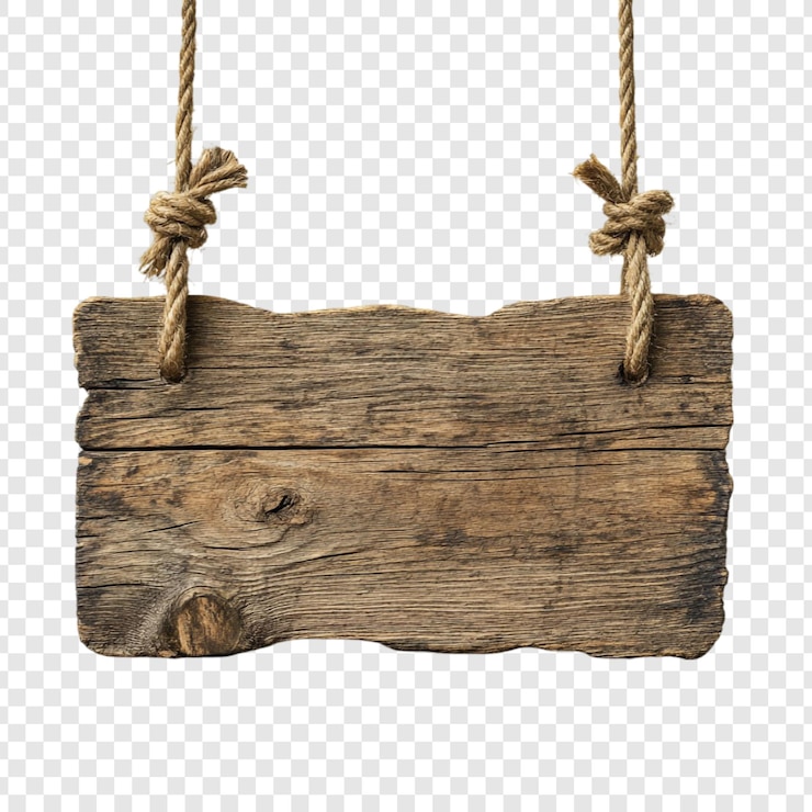 Gratis PSD rustic wooden sign hanging on rope blank template for text or message