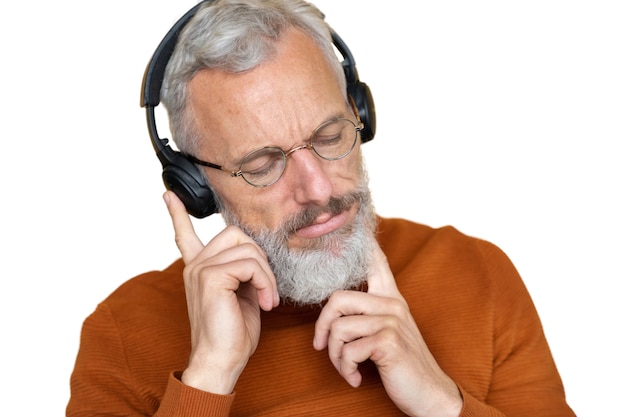 Senior man listening to music