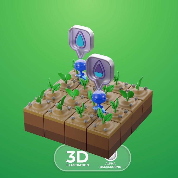 Gratis PSD sensor sending crop watering notifications 3d illustration