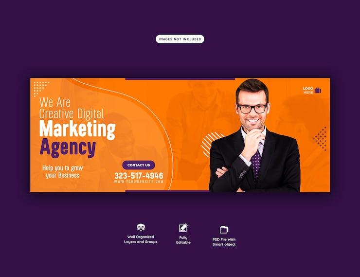Gratis PSD skabelon til cover på facebook for digitalt marketingbureau og virksomheder