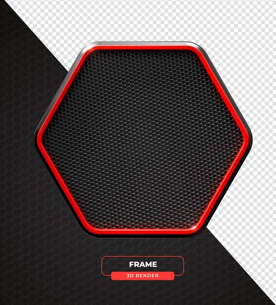 Stylized Hexagon Graphic with Red Outline in 3d render with transparent background