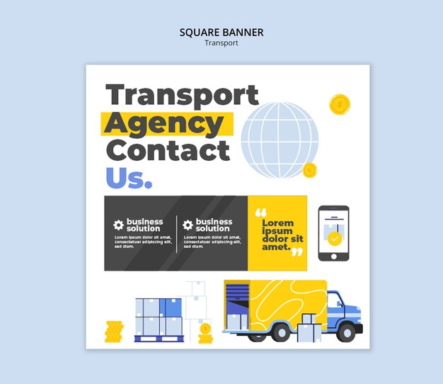 Transport square banner template design