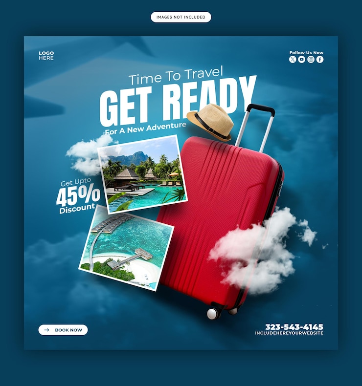Gratis PSD travel and tourism instagram post or social media banner template