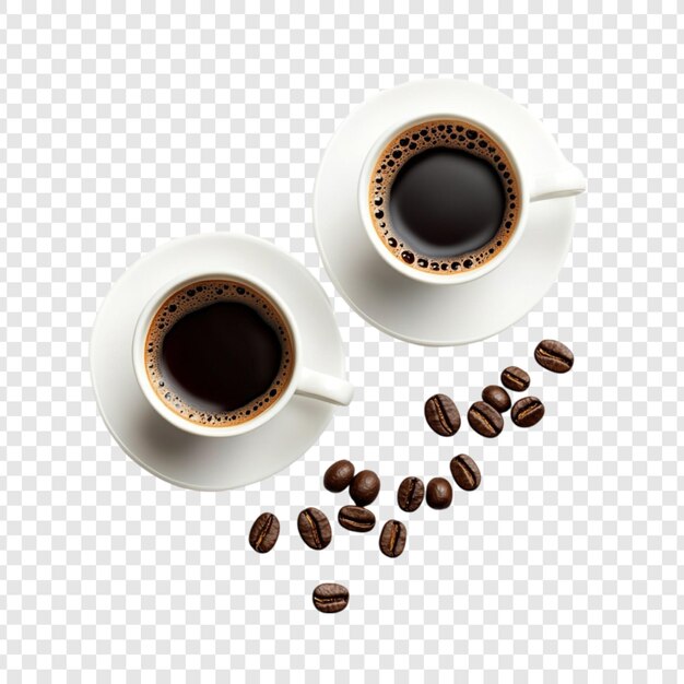Two Cups of Aromatic Coffee with Roasted Beans
