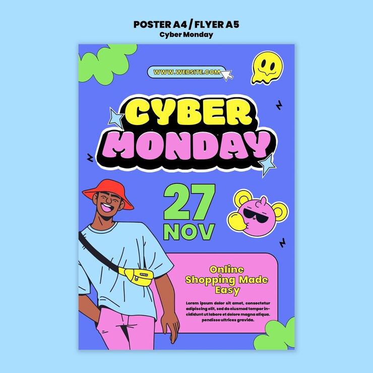 Gratis PSD vertical poster template for cyber monday sales
