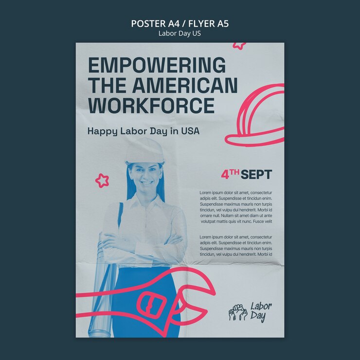 Gratis PSD vertikal poster template for feiring av amerikansk arbeidernes dag