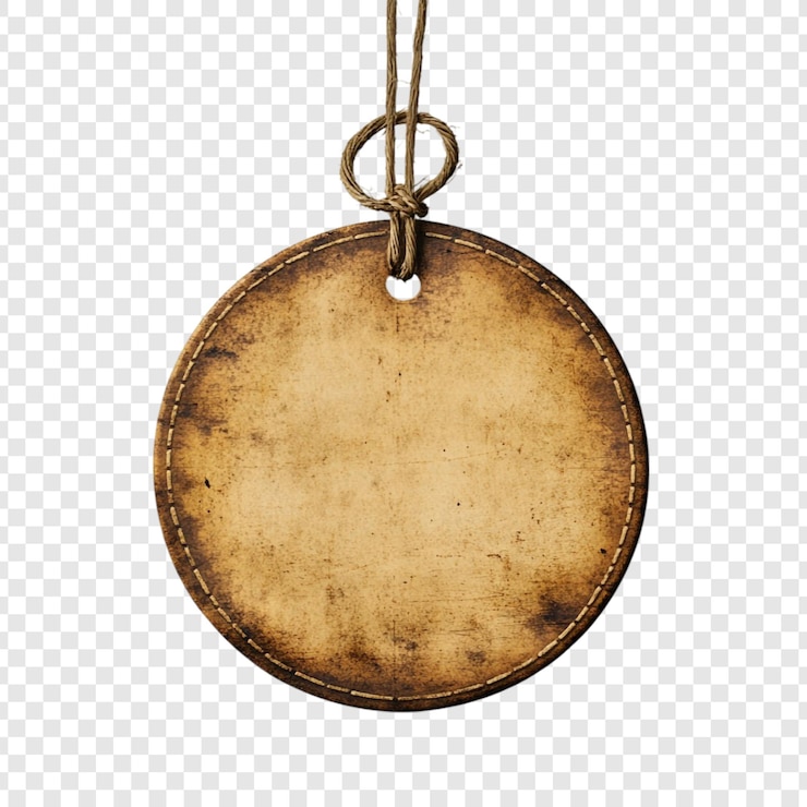 Gratis PSD vintage round tag rustic brown paper label hanging string blank antique grunge craft design element background
