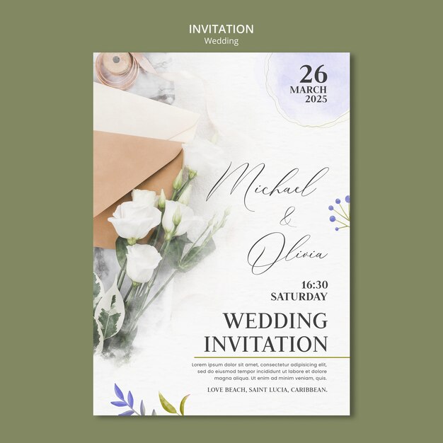 Watercolor wedding design invitation template