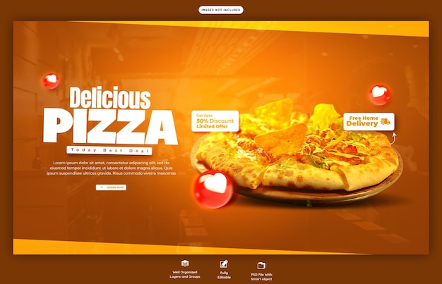 Web-banner mal for matmeny og deilig pizza