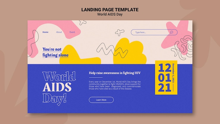 Gratis PSD webskabelon til world aids day med farverige detaljer