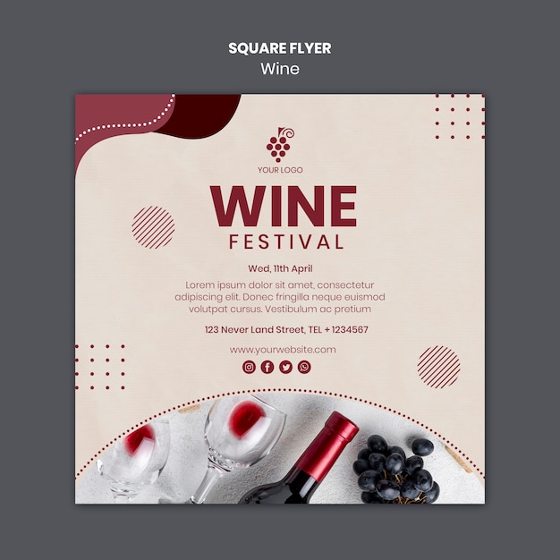 wine concept square flyer template