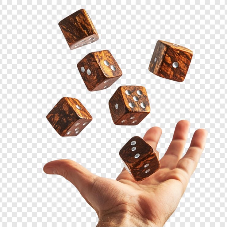 Gratis PSD wooden dice falling into hand a game of chance