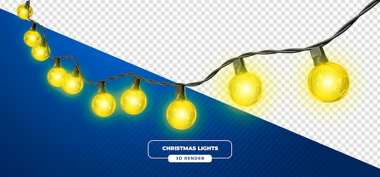 Gratis PSD yellow mini christmas lights garland with green wire 3d render