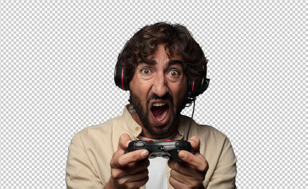 young adult bearded man gamer concept